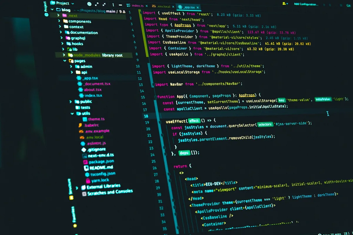 Code editor displaying React source files